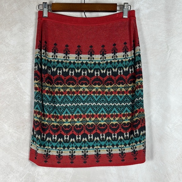 Peruvian Connection Red Patterned Women's Pencil Skirt XS Aztec Pima Cotton Soft - Picture 6 of 10